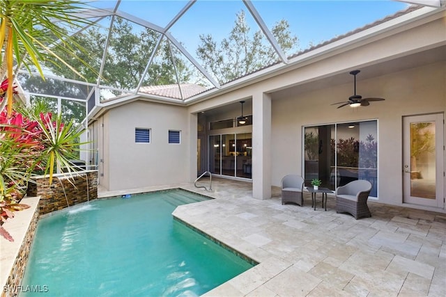 27549 Riverbank Dr, Bonita Springs, FL 34134 - outdoor pool featuring a patio, a lanai, and a ceiling fan