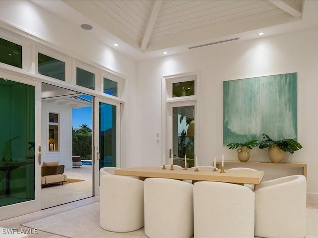 619 Binnacle Dr, Naples, FL 34103 - dining space featuring visible vents, high vaulted ceiling, and recessed lighting