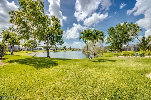 exterior space with a water view