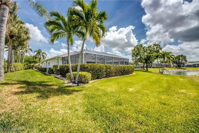 view of yard with a water view