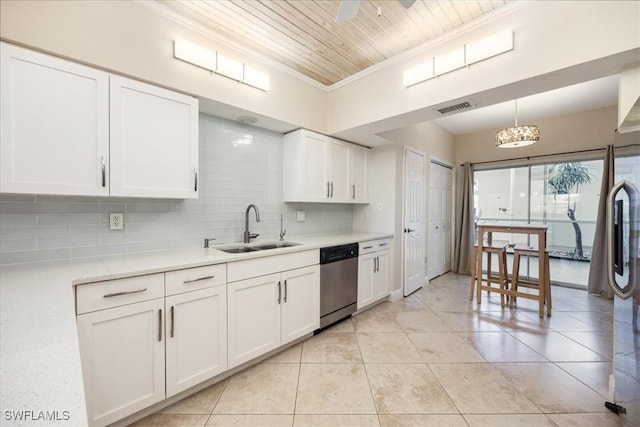 6025 Chardonnay Ln Unit 103, Naples, FL 34119 - kitchen with light countertops, dishwasher, wood ceiling, and a sink