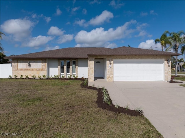 1725 SE 3rd St, Cape Coral, FL 33990 - ranch-style house featuring driveway, an attached garage, fence, and a front lawn