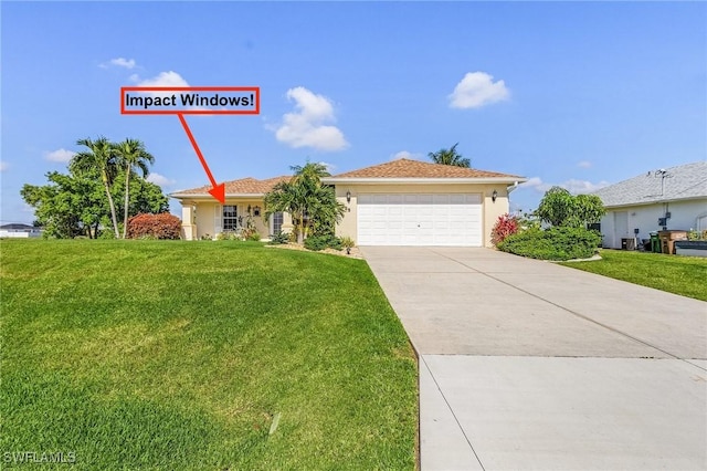 924 NE 11th Ave, Cape Coral, FL 33909 - view of front facade featuring driveway, a front yard, an attached garage, and stucco siding