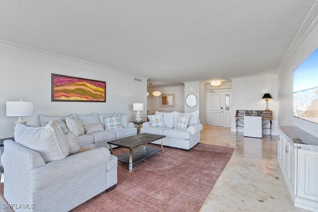 174 S Collier Blvd Unit 504, Marco Island, FL 34145 - living room with crown molding and light marble finish floors