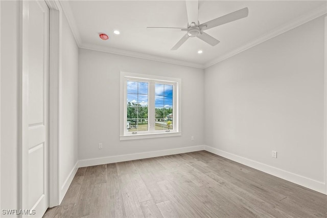 1136 Trail Terrace Dr, Naples, FL 34103 - empty room featuring crown molding, recessed lighting, baseboards, ceiling fan, and wood finished floors