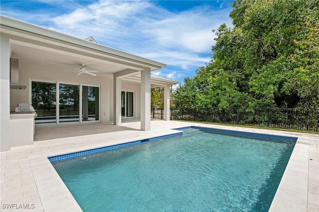 1136 Trail Terrace Dr, Naples, FL 34103 - view of swimming pool with a patio area, a fenced in pool, fence, and a ceiling fan
