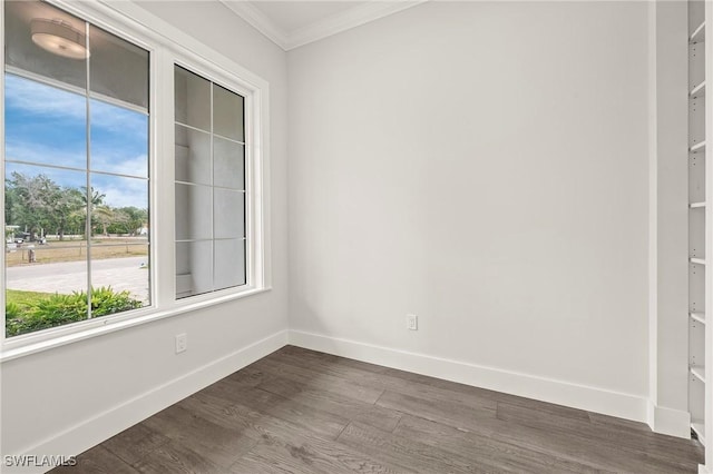 1136 Trail Terrace Dr, Naples, FL 34103 - unfurnished room with baseboards, ornamental molding, and dark wood-type flooring