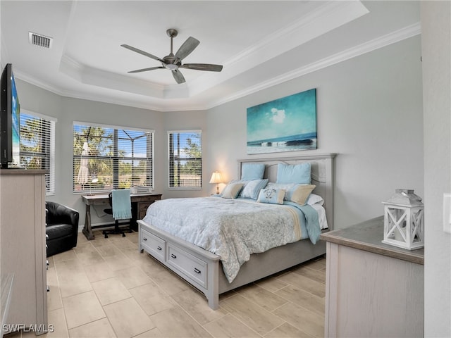 19469 The Place Blvd, Estero, FL 33928 - bedroom with crown molding, visible vents, a raised ceiling, and multiple windows