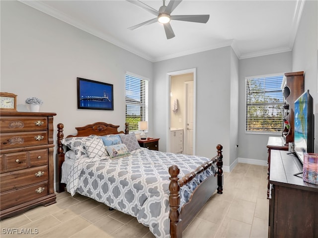 19469 The Place Blvd, Estero, FL 33928 - bedroom featuring ceiling fan, baseboards, ornamental molding, and multiple windows