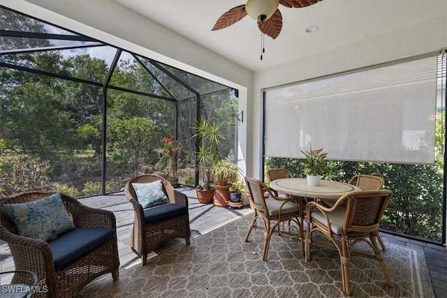 7024 Mistral Way, Fort Myers, FL 33966 - sunroom / solarium featuring a ceiling fan and outdoor dining area