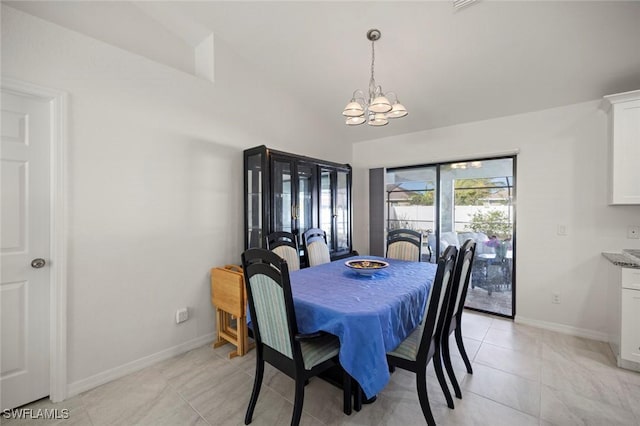 4116 SW 15th Ave, Cape Coral, FL 33914 - dining room featuring light tile patterned flooring, high vaulted ceiling, baseboards, and a notable chandelier