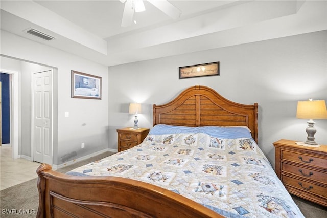 4116 SW 15th Ave, Cape Coral, FL 33914 - bedroom featuring carpet floors, visible vents, a ceiling fan, and baseboards