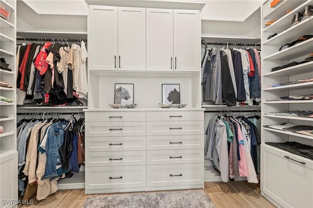 spacious closet with wood finish floors
