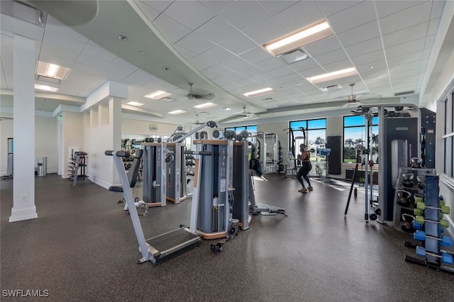 9282 Quarry Dr, Naples, FL 34120 - workout area with a paneled ceiling