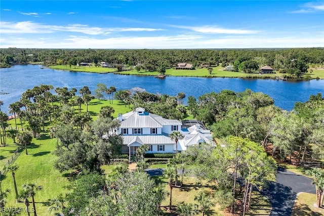 bird's eye view featuring a water view