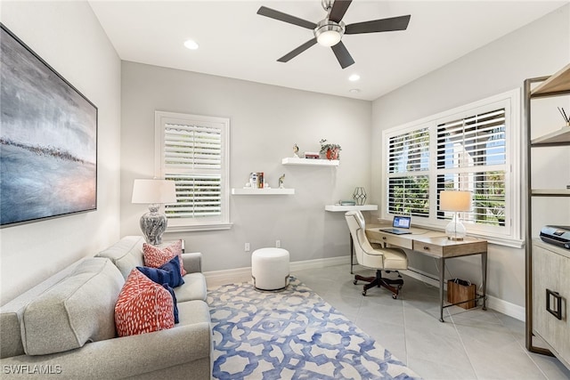 4194 Aspen Chase Dr, Naples, FL 34119 - office with a ceiling fan, light tile patterned flooring, and recessed lighting