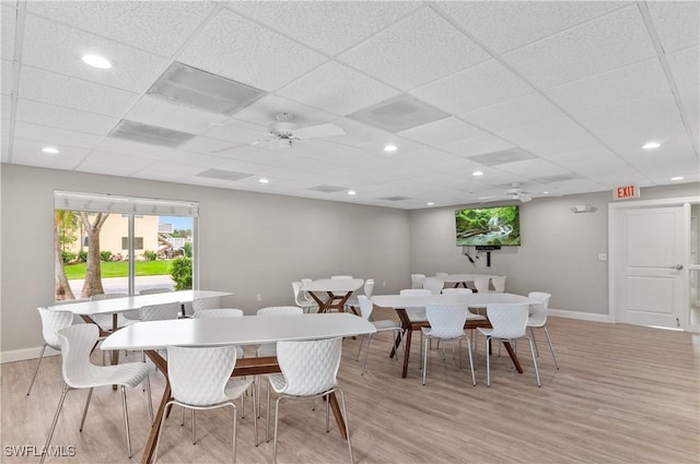 424 12th Ave S Unit C424, Naples, FL 34102 - dining room with light wood-type flooring, a ceiling fan, a paneled ceiling, and recessed lighting