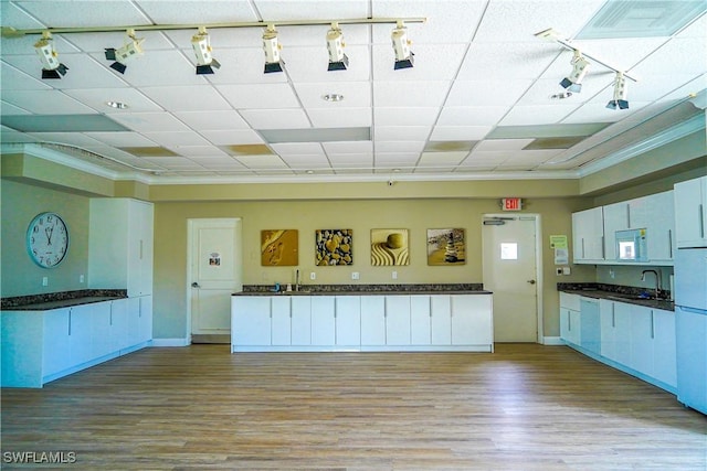 424 12th Ave S Unit C424, Naples, FL 34102 - kitchen featuring dark countertops, wood finished floors, a paneled ceiling, and ornamental molding