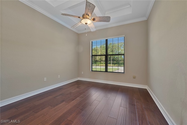 9463 Campanile Cir, Naples, FL 34114 - empty room with dark wood-style flooring, ceiling fan, and crown molding