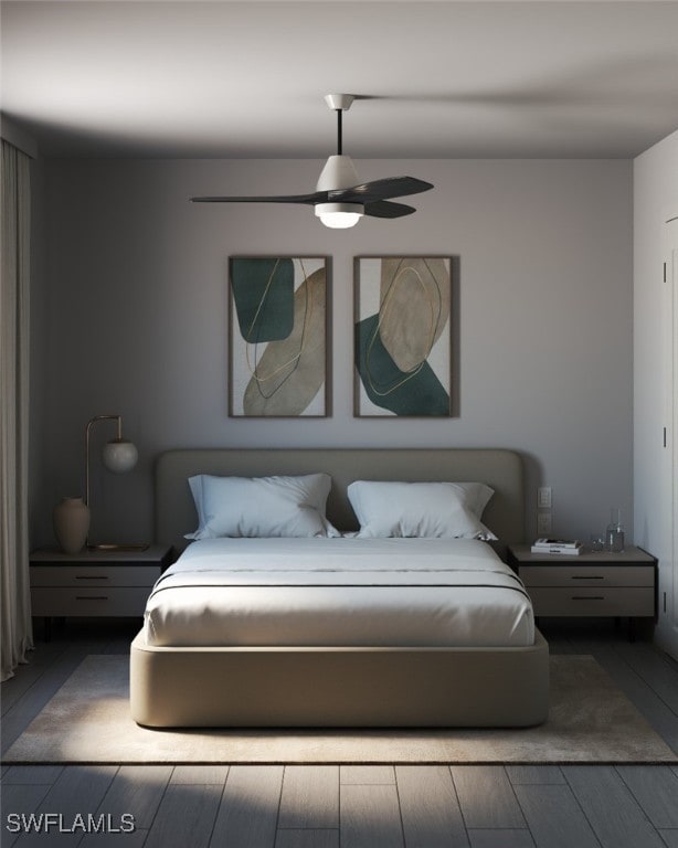 1118 Fontana St E, Lehigh Acres, FL 33974 - bedroom featuring a ceiling fan and wood finished floors