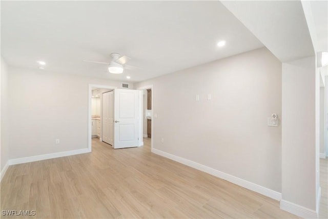 25900 Hickory Blvd Unit 101, Bonita Springs, FL 34134 - empty room with recessed lighting, visible vents, a ceiling fan, light wood-style floors, and baseboards