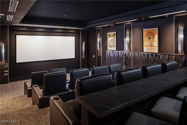 6897 Grenadier Blvd Unit 1602, Naples, FL 34108 - carpeted cinema featuring a tray ceiling and visible vents