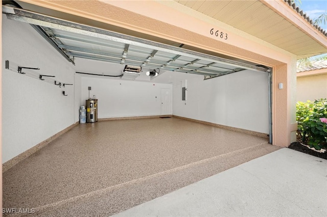 6683 Castlelawn Pl, Naples, FL 34113 - garage featuring electric water heater, electric panel, and a garage door opener