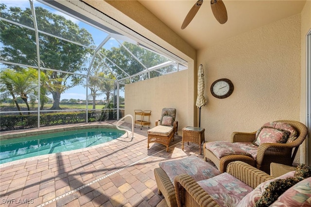 6683 Castlelawn Pl, Naples, FL 34113 - pool with ceiling fan, glass enclosure, and a patio