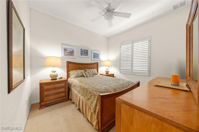 6683 Castlelawn Pl, Naples, FL 34113 - bedroom featuring light carpet, visible vents, baseboards, and ceiling fan