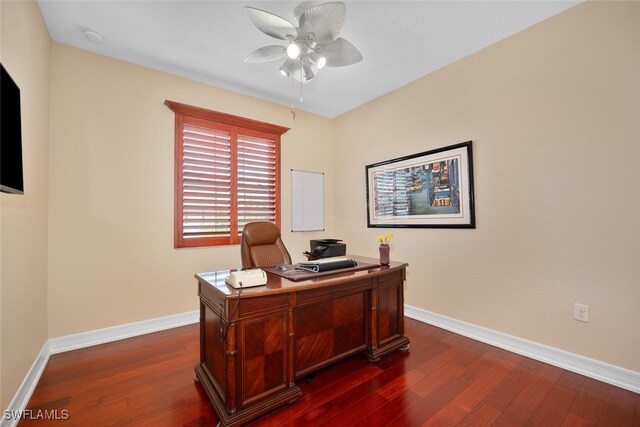 6532 Monterey Pt Unit 202, Naples, FL 34105 - home office with dark wood-style flooring, ceiling fan, and baseboards