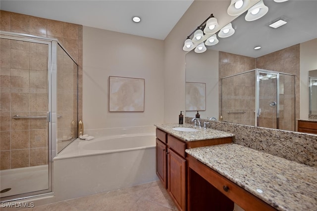6532 Monterey Pt Unit 202, Naples, FL 34105 - full bath featuring a shower stall, a bath, tile patterned flooring, and vanity