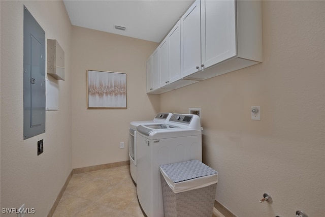 6532 Monterey Pt Unit 202, Naples, FL 34105 - laundry room with cabinet space, baseboards, separate washer and dryer, and electric panel