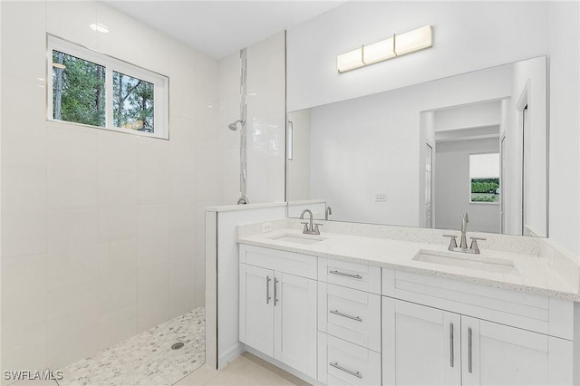 1606 Euclid Ave, Lehigh Acres, FL 33972 - bathroom featuring plenty of natural light, walk in shower, and double vanity