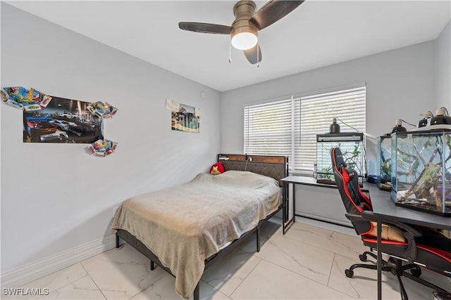 3586 Croton Rd, Naples, FL 34104 - bedroom with a ceiling fan, marble finish floor, and baseboards