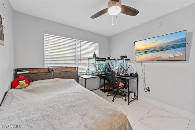 3586 Croton Rd, Naples, FL 34104 - bedroom with marble finish floor, baseboards, and a ceiling fan