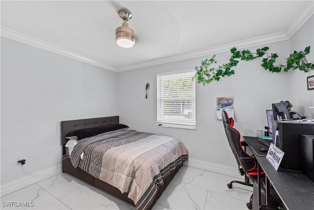 3586 Croton Rd, Naples, FL 34104 - bedroom featuring marble finish floor, baseboards, and ornamental molding