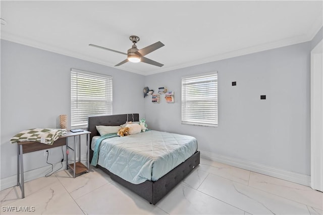 3586 Croton Rd, Naples, FL 34104 - bedroom featuring marble finish floor, ornamental molding, and multiple windows