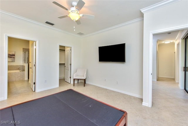 unfurnished bedroom featuring light tile patterned flooring, baseboards, and ornamental molding