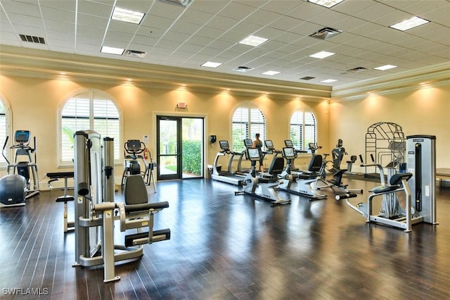 gym featuring visible vents and wood finished floors