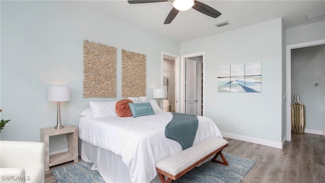 162 Windward Cay, Naples, FL 34114 - bedroom featuring ceiling fan, baseboards, visible vents, and wood finished floors