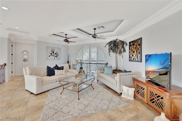 159 Geranium Ct, Marco Island, FL 34145 - living area featuring ornamental molding, recessed lighting, and ceiling fan