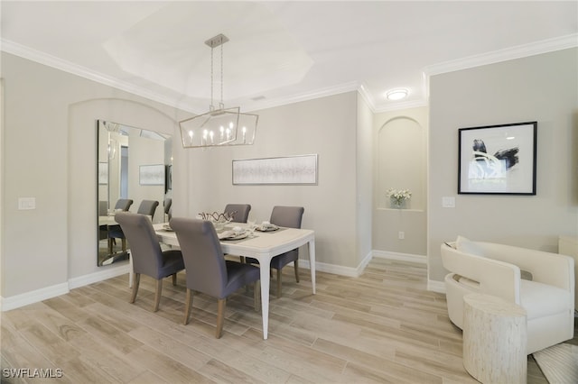 28091 Foxrock Ct, Bonita Springs, FL 34135 - dining area featuring a chandelier, baseboards, light wood-type flooring, and ornamental molding