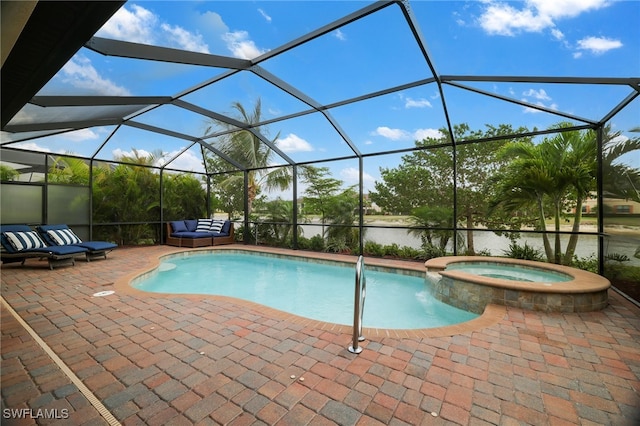 28091 Foxrock Ct, Bonita Springs, FL 34135 - view of swimming pool featuring a lanai, a patio, and a pool with connected hot tub