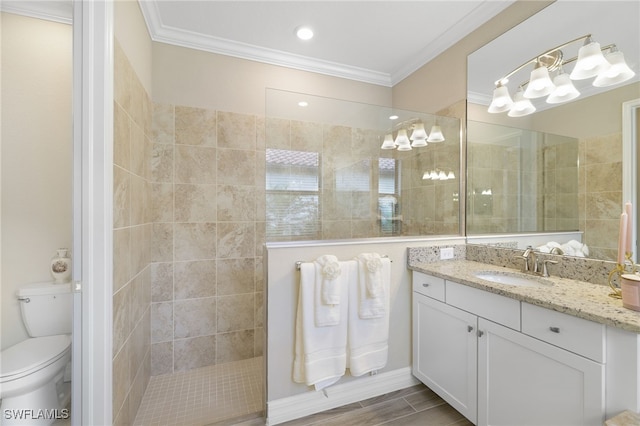28091 Foxrock Ct, Bonita Springs, FL 34135 - full bath featuring toilet, a chandelier, crown molding, a walk in shower, and vanity