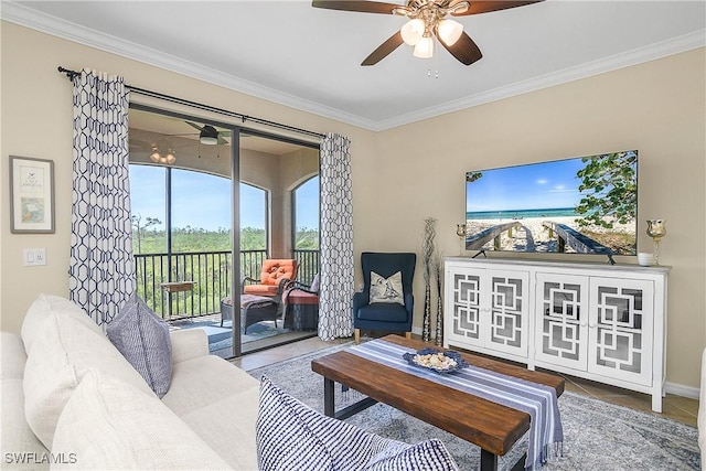 9815 Giaveno Ct Unit 1245, Naples, FL 34113 - living area with ceiling fan and crown molding