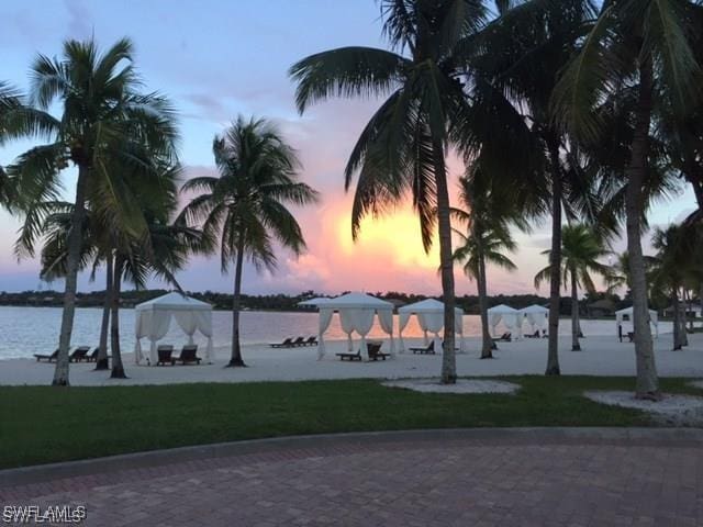 property view of water with a gazebo