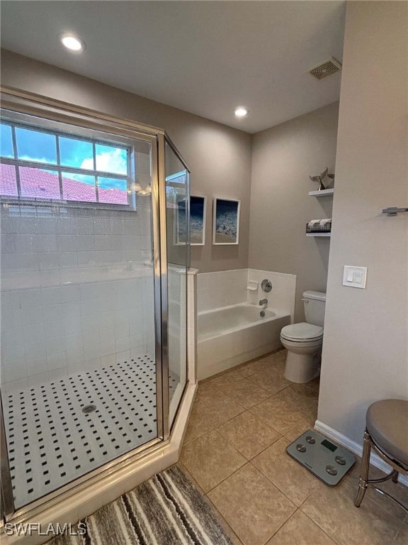 8125 Celeste Dr Unit 5213, Naples, FL 34113 - full bathroom featuring toilet, a shower stall, tile patterned flooring, a bath, and visible vents