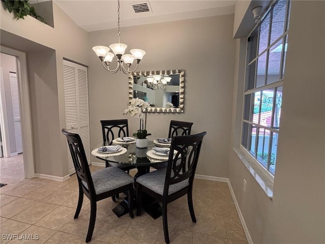 8125 Celeste Dr Unit 5213, Naples, FL 34113 - dining room featuring baseboards, visible vents, an inviting chandelier, and light tile patterned floors