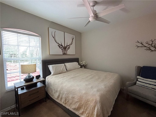 8125 Celeste Dr Unit 5213, Naples, FL 34113 - bedroom with multiple windows, dark carpet, and ceiling fan