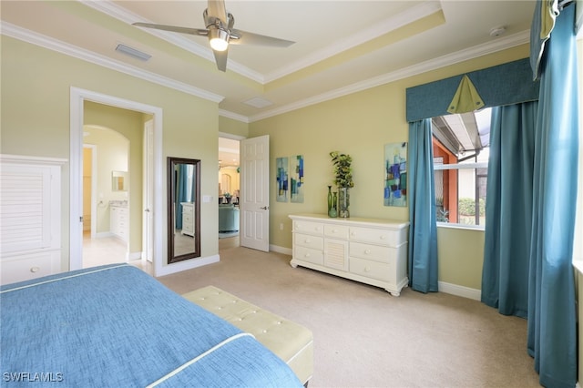 11619 Giulia Dr, Fort Myers, FL 33913 - bedroom with a raised ceiling, baseboards, light colored carpet, visible vents, and ornamental molding